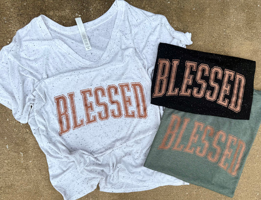 Blessed Metallic Varsity Graphic Tee - RTS